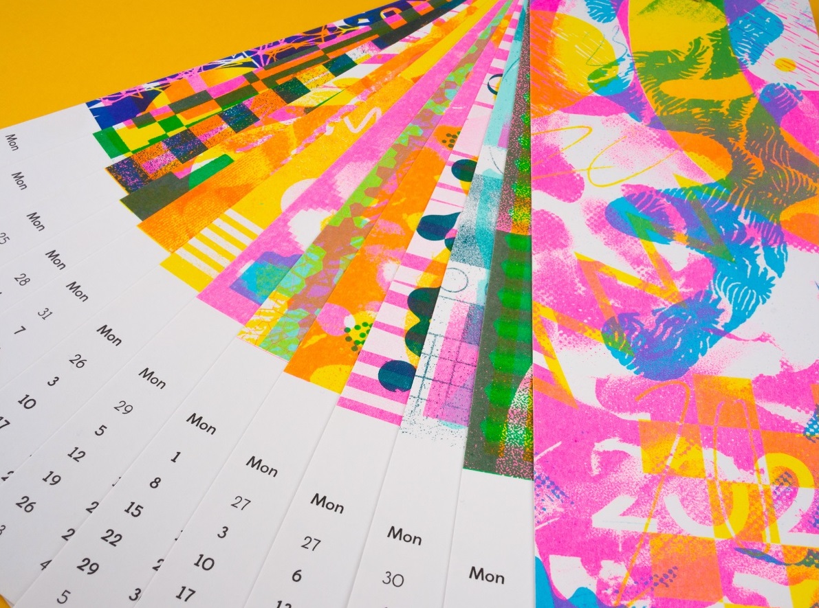 kalendář - umělecký design - neonové barvy