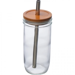 Sklenice s víčkem a brčkem 650 ml